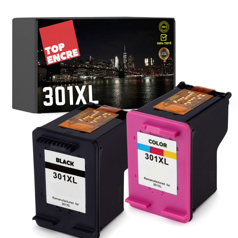 TOPENCRE Pack 2 cartouches compatible avec HP 301 XL noir et